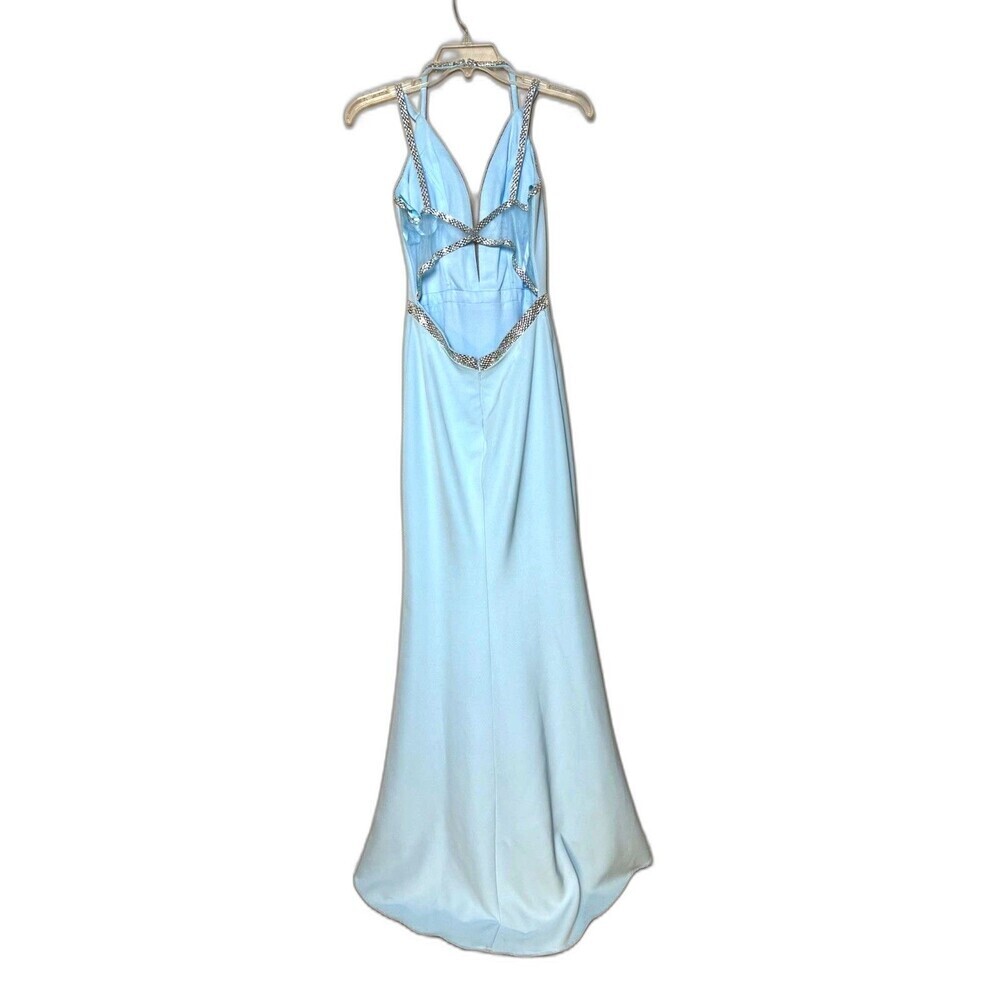 Blue Rhinestone Mermaid Prom Gown Open Back Formal Evening Maxi Dress 6 - Picture 4 of 10